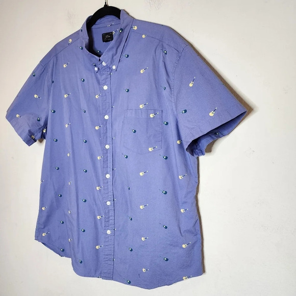 J. Crew Guitar Blue short sleeve button down shirt.  Men's size XXL. - Picture 8 of 12